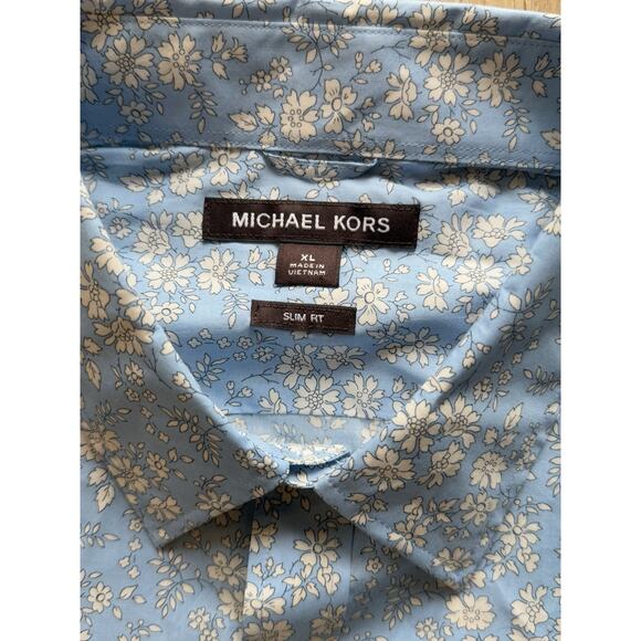 Michael Kors Blue/White Liberty Fabric Spring 1 Floral Print Shirt, X-Large NWT - Picture 2 of 9